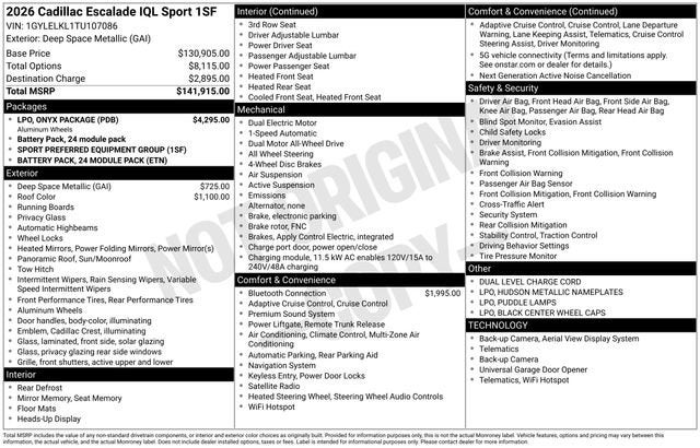 2026 Cadillac ESCALADE IQL Sport