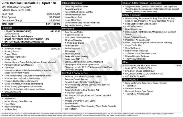 2026 Cadillac ESCALADE IQL Sport