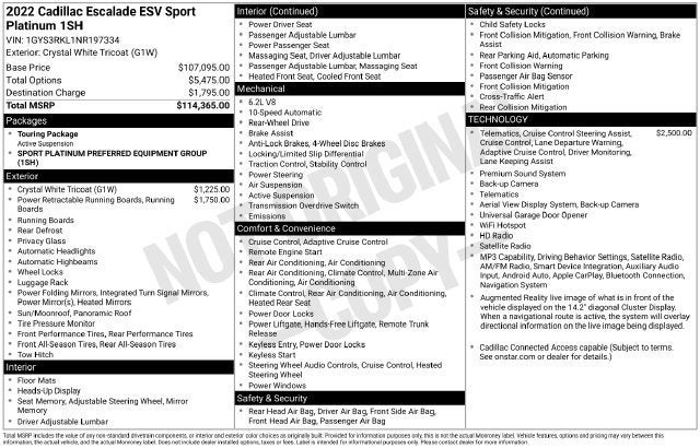 2022 Cadillac Escalade ESV Sport Platinum