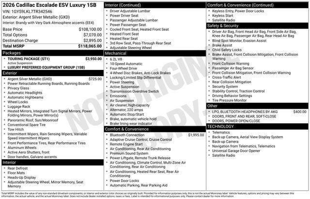 2026 Cadillac Escalade ESV Luxury