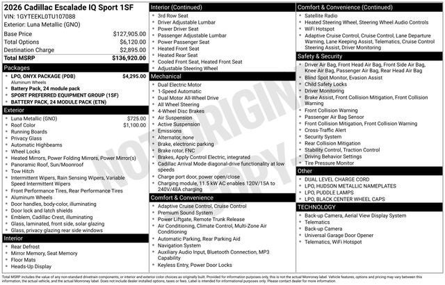 2026 Cadillac ESCALADE IQ Sport