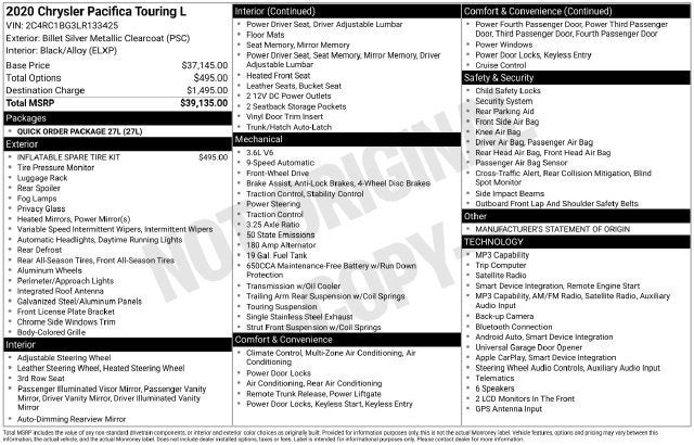 2020 Chrysler Pacifica Touring L