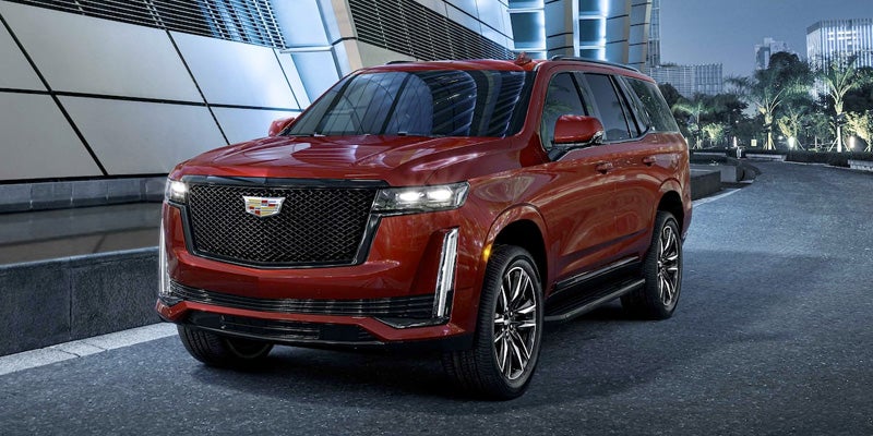 Red Cadillac Escaladen in the city